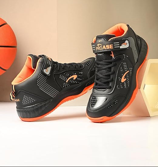 Pro ASE Basketball Shoes with Rubber Sole & Breathable Upper | Indoor & Outdoor Court | Shock Absorption Lining, Anti-Slip, Lightweight & Durable with Velcro for Best Fit | Men, Women & Unisex
